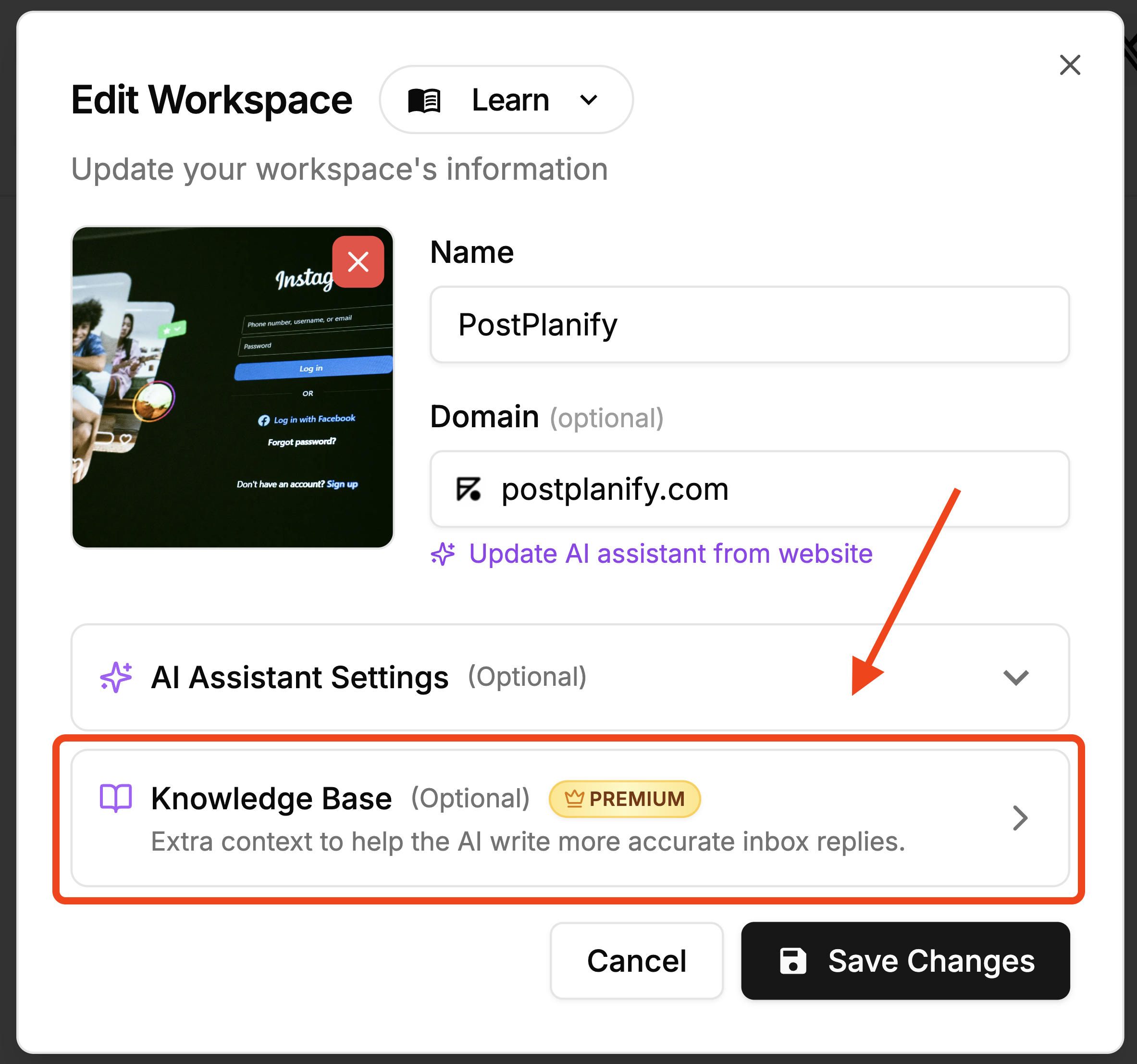 Knowledge Base for Workspaces